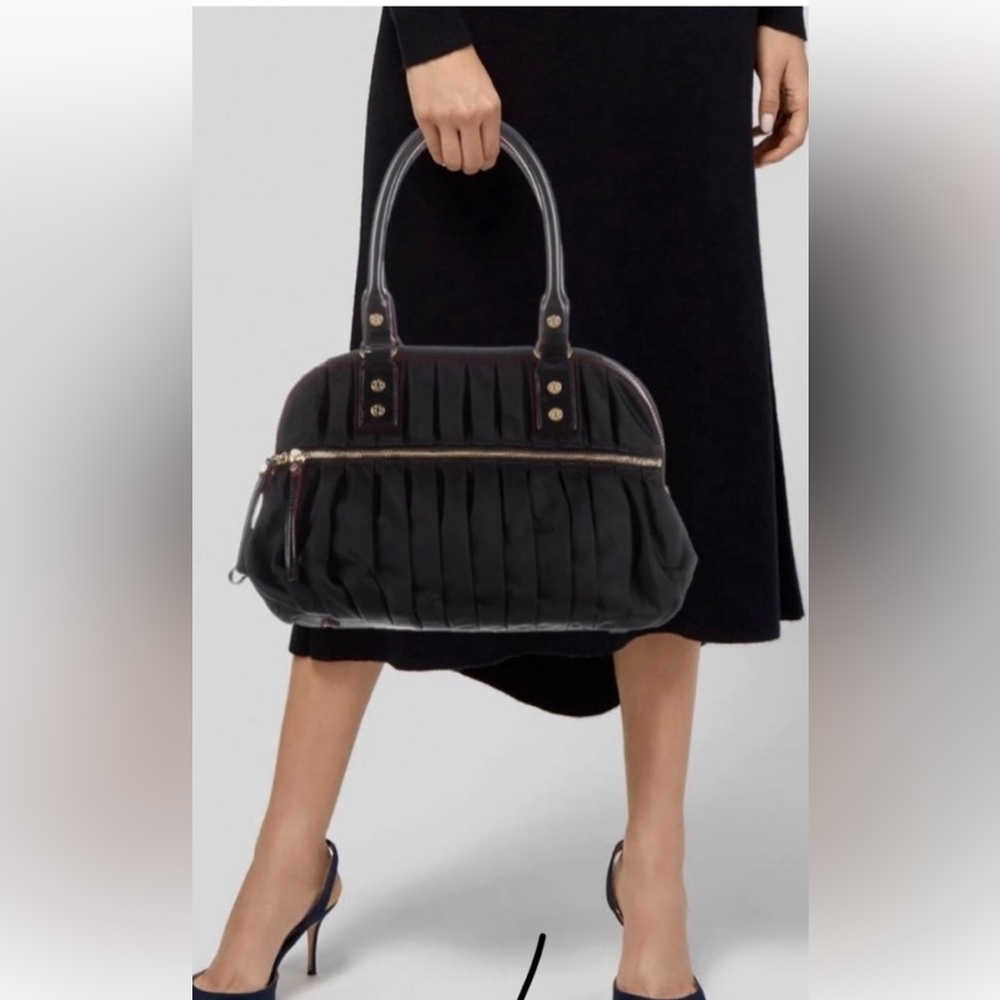 MZ Wallace Black Bedford Pleated Shoulder Bag With Gold Accent